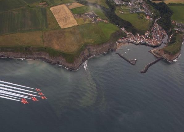 Flying past Staithes. Photo: Crown Copyright 2020.