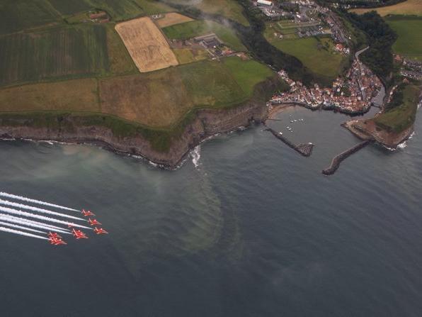 Flying past Staithes. Photo: Crown Copyright 2020.