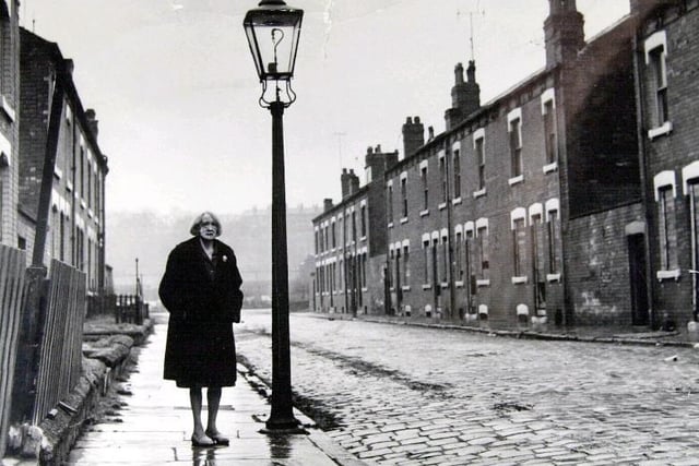 Cardigan Grove, Burley. Leeds. Demolished in 1970, the picture shows Mrs Ethel Kay the last resident of the street.