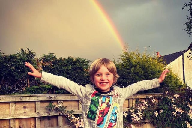 Megan Stevenson sent in this photo of Theodore, four, with the rainbow after the Thursday evening clap for carers