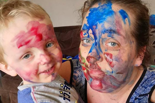 Amy Louise Lowton sent in: Me and my son after a paint fight!