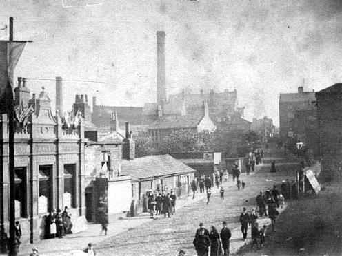 Queen Street in Morley showing people out celebrating Queen Victoria's Golden Jubilee on June 21, 1887.