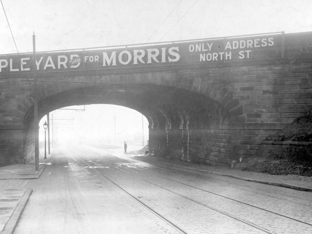 View of the railway bridge on Selby Road, Looking from the York Road side towards Halton