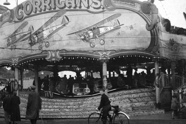 Corrigan's fairground ride, probably taken at the Holbeck Feast, held annually on Holbeck Moor on Elland road. The Corrigans were a well-known and successful family of fairground showmen.