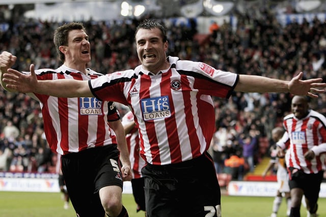 David Unsworth celebrates his goal during the Championship match between Sheffield United and Hull City at Bramall Lane on April 8, 2006 in Sheffield, England. (Photo by Matthew Lewis/Getty Images)