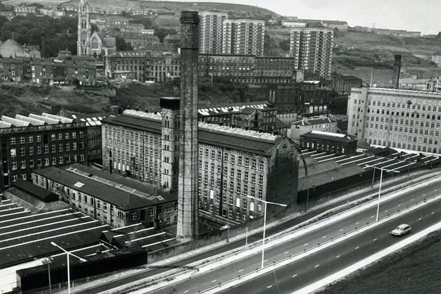 A look at Dean Clough back when Crossley's Carpets resided there. You can also spot the newly built Ovenden flyover.