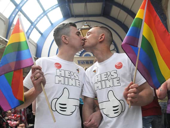 Thomas Brooks and Antony Platt at Pride in 2015