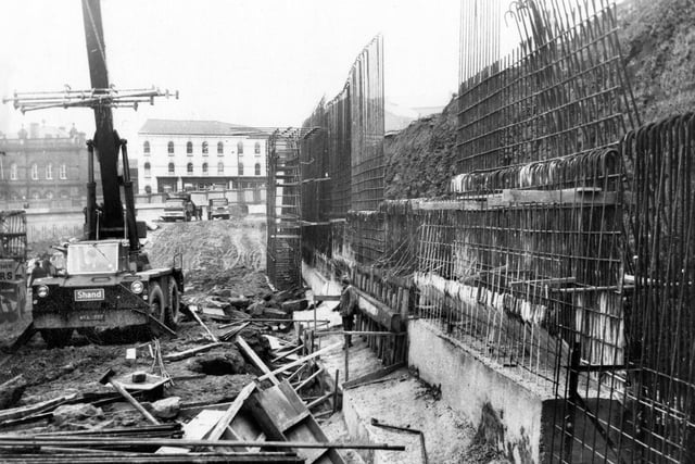 A section of the Inner Ring Road, under construction, near the north end of New Briggate.