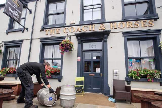 Samuel Smith's brewery delivers beer to the Coach and Horses pub in Tadcaster, Yorkshire, as pubs prepare for reopening to members of the public when the lifting of further lockdown restrictions in England comes into effect today (Saturday). Photo: PA