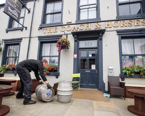 Samuel Smith's brewery delivers beer to the Coach and Horses pub in Tadcaster, Yorkshire, as pubs prepare for reopening to members of the public when the lifting of further lockdown restrictions in England comes into effect today (Saturday). Photo: PA