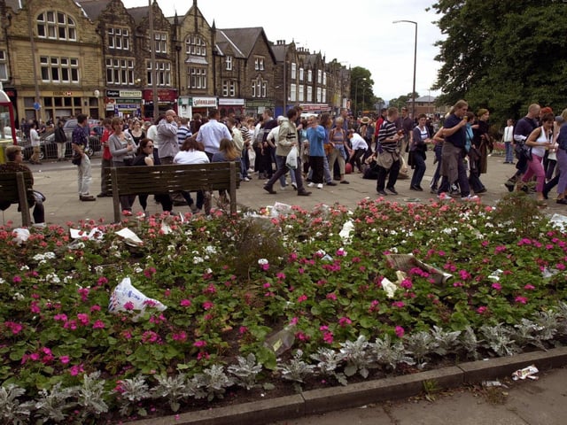 The scene at Oakwood Clock as revellers made their way to Roundhay Park for the event.