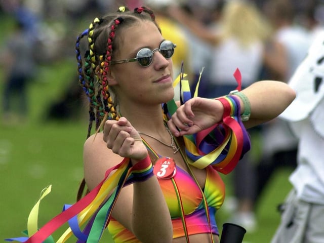 A colourful Nathalie Nettre enjoys the music at the Love Parade.