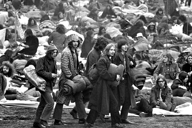 Music fans arriving for the Bickershaw Festival in 1972.