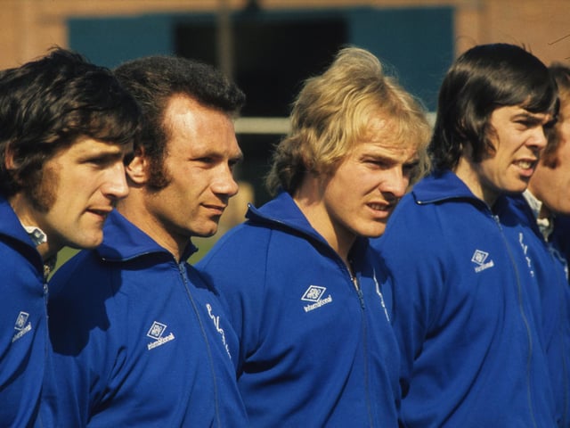 The players line up for an Elland Road photocall ahead of the 1973/74 season.