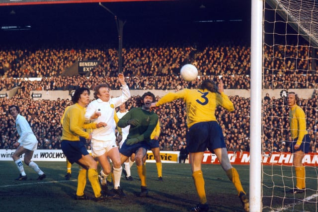 New Year's Day action from Elland Road as Leeds United drew 1-1 with Tottenham Hotspur. Mick Jones scored for the Whites.