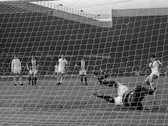 Peter Lorimer scores for the penalty spot on his way to a hat-trick against Birmingham City at Elland Road in September 1973.