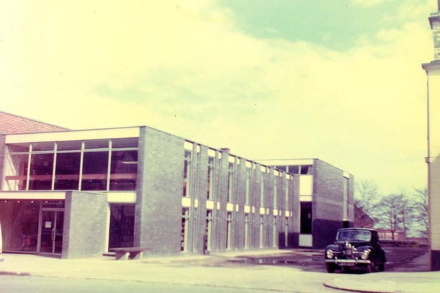 Pudsey County Library with Church Lane in the foreground. The library was built on the site of the old Rate Office and Borough Surveyor's Department and opened in January 1963.