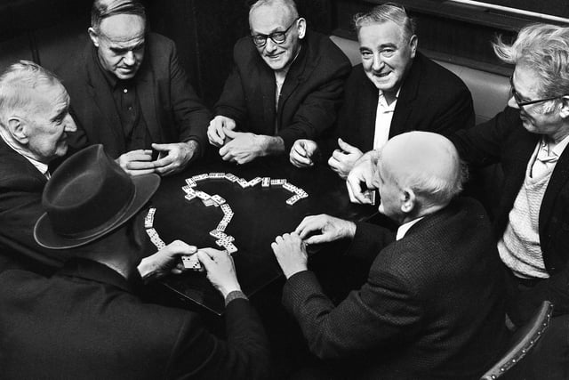 A game of dominoes for members of Standish Ex Servicemen's Club on Church Street, Standish,in 1971.