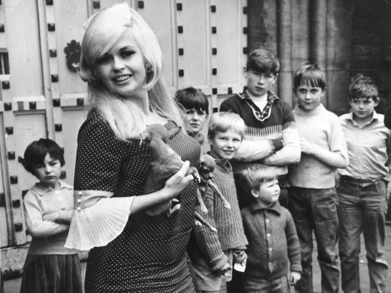 Film star Jayne Mansfield pictured outside Armley Jail in April 1967.