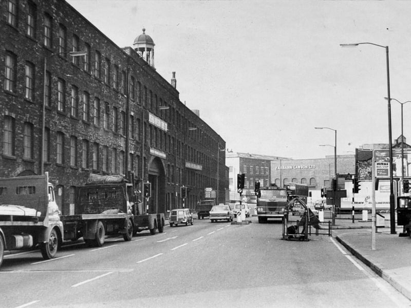 Bean Ing Mills on Wellington Street - site for the new Yorkshire Evening Post - is on the left of this photo. The entrance to Westgate is on the right.