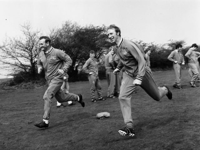 Leeds United manager Don Revie training with Jack Charlton in April 1970.