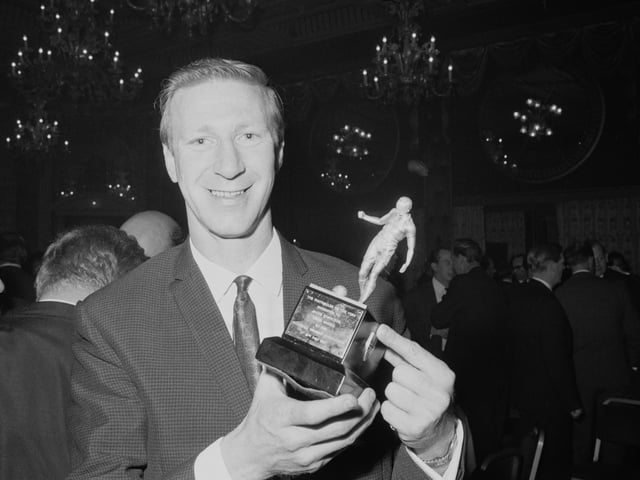 Jack Charlton holding the award for 'Footballer of the Year' in May 1967.
