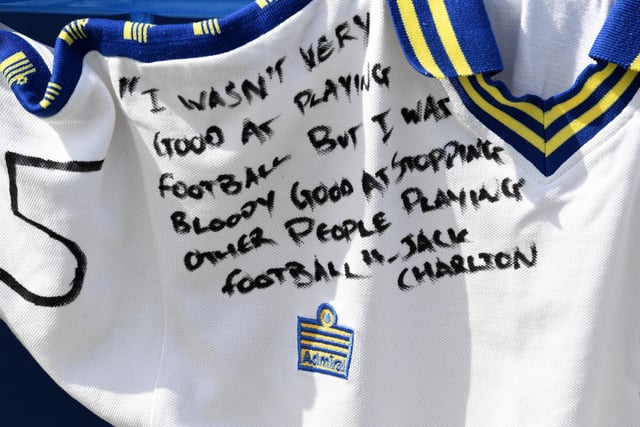 A terrific Jack Charlton quote penned on this Leeds United shirt.