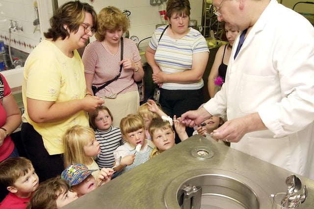 Derwent Valley playgroup, from Ayton, visit the Harbour Bar's ice cream factory, in 2001.