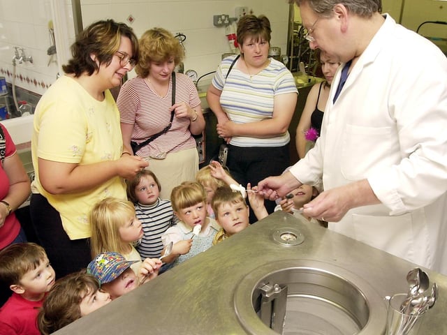 Derwent Valley playgroup, from Ayton, visit the Harbour Bar's ice cream factory, in 2001.