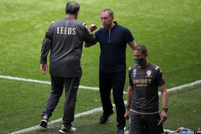 There's no time for Swansea to respond as Marcelo Bielsa greets Steve Cooper at the full-time whistle.