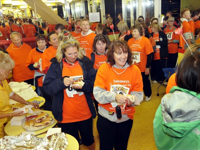 Providing bacon sandwiches at the St Catherine's Hospice Midnight Walk in 2010.