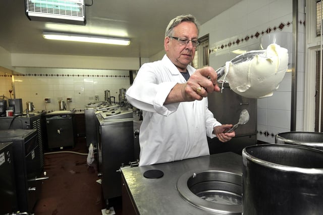 Giulian Alonzi makes the ice cream in the factory area, in 2017.