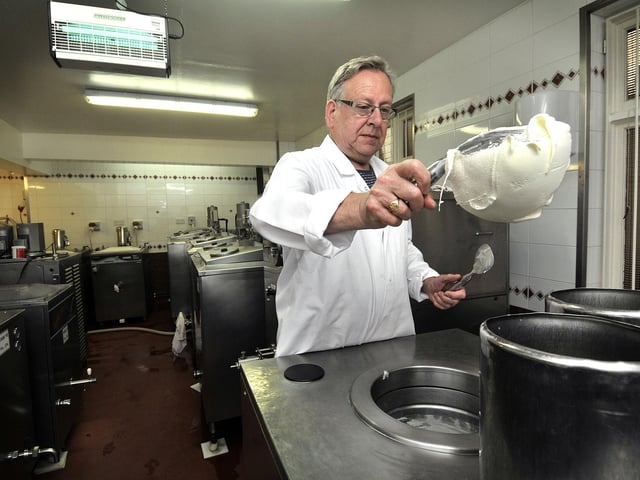 Giulian Alonzi makes the ice cream in the factory area, in 2017.
