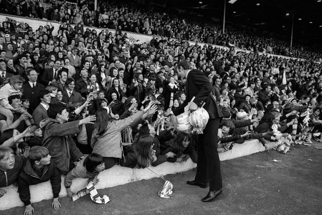 Jack Charlton chats with fans at Elland Road.