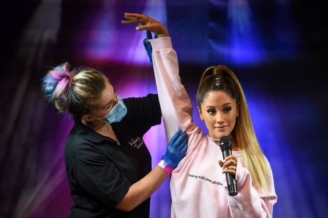 Emma Meehan with Ariana Grande at Madame Tussauds, Blackpool