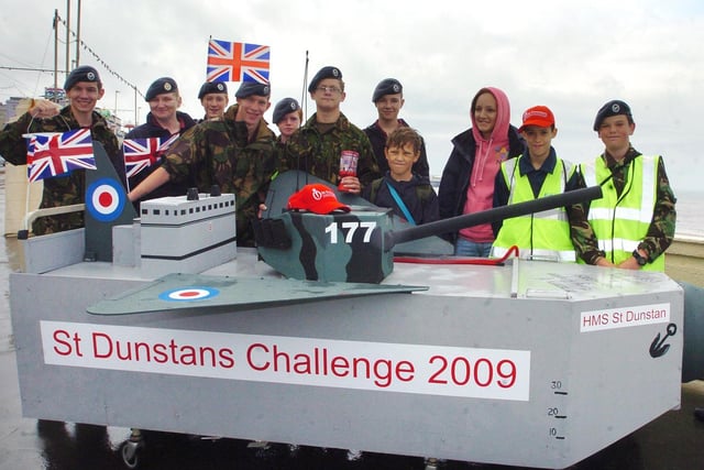 Military cadets took part in the St Dunstans Challenge by pushing a bed from Blackpool Airport to the Norbreck Castle and back along the promenade. Pictured are the bed-pushing team