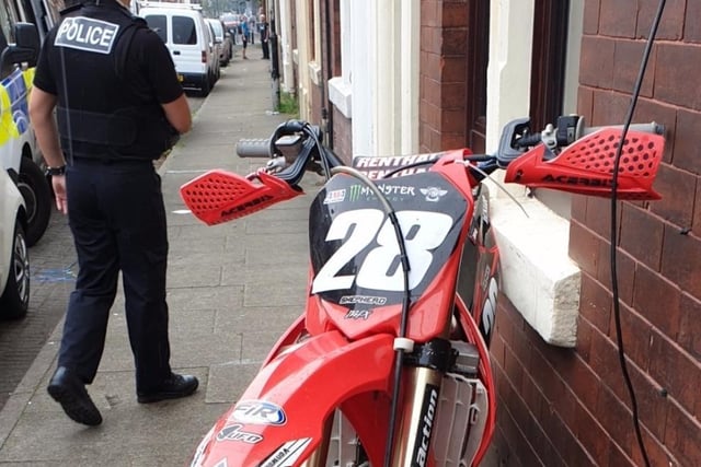 Preston Task Force executed a drugs warrant in Eldon Street where a quantity of drugs was seized from the home, as well as this motorbike which had been identified by residents as causing anti social behaviour in the area.