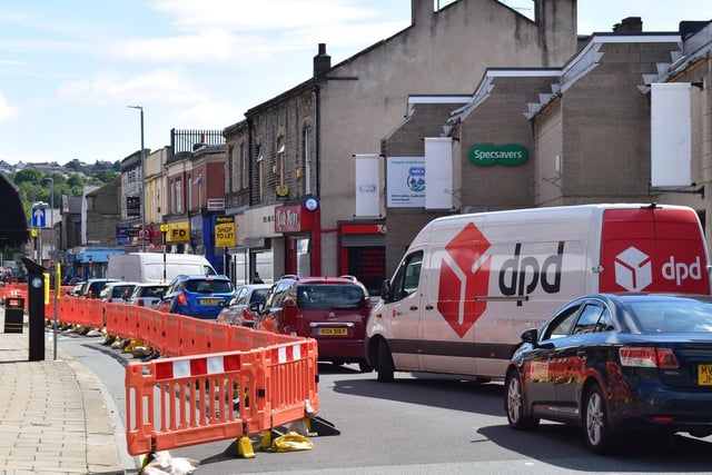 The incident, coupled with the road works on Commercial Street, caused queues of traffic throughout Brighouse town centre today