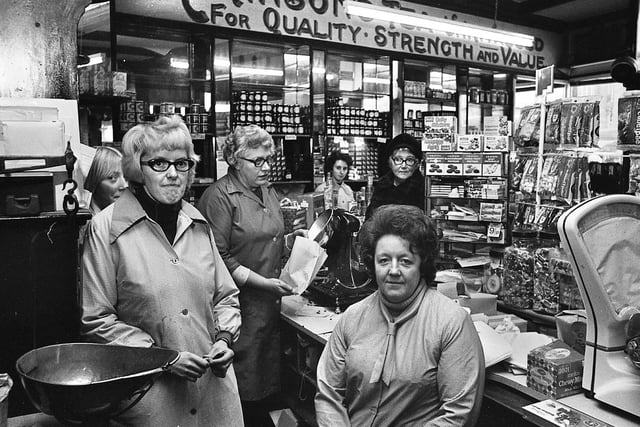 Manageress, Kathleen Roden, left, and shop assistant, Barbara Tate, inside Makinsons Tea Warehouse on Woodcock Street which was due to close in January  1974.  The family tea and coffee business was started in the 1880s and was owned by Richard Makinson who also built and owned the Makinson Arcade.