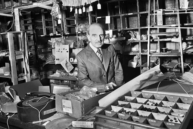 Frank Tickle on his last day in his shop in the Wiend on Monday 3rd of December 1979,  before moving to the Times Craft Centre on Mesnes Street.
Tickles was classed as a leather and grindery merchants but sold just about anything!