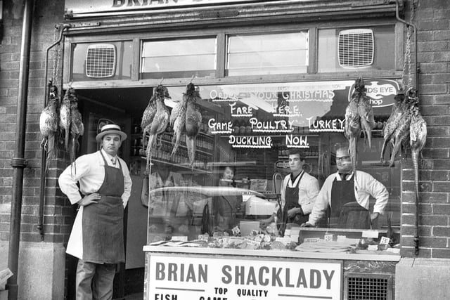 Brian Shacklady's fish shop at the old Wigan market in 1966.