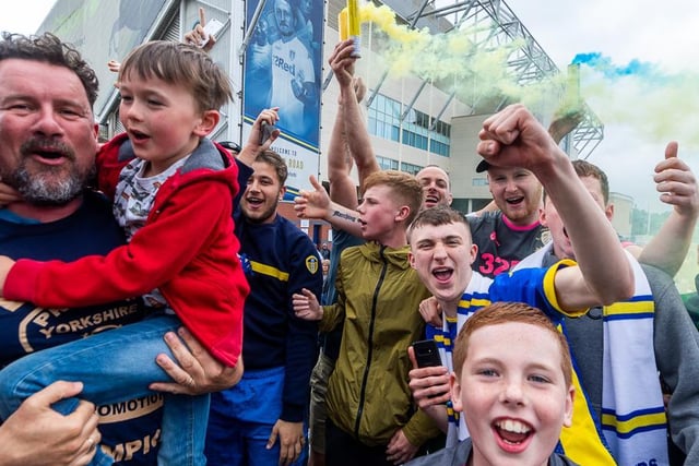 Fans young and old enjoy the atmosphere at Elland Road as the club were crowned champions.