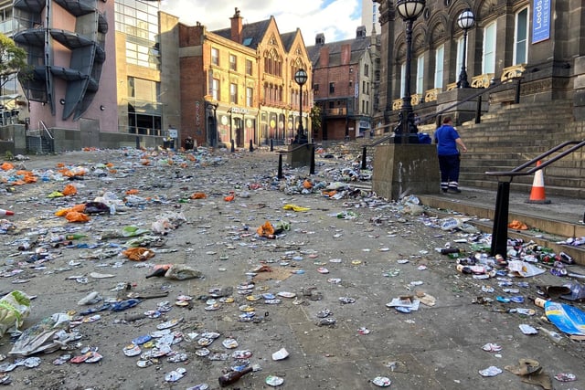 Leeds United fan's helped to pick up litter at Elland Road last week.