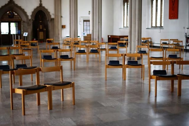 Socially distant chairs are seen in Blackburn Cathedral