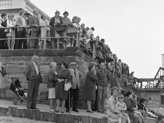 Crowds in Fleetwood watch the resumption of the Isle of Man Steam Packet sailings