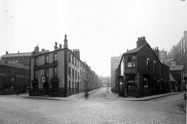 Junctions of Leighton Lane, Bedford Place, Chorley Lane (right to left) in 1946. Bedford Hotel can be seen on junction with Bedford Place (centre.) Photograph was taken to show proposed site for car parking accomodation