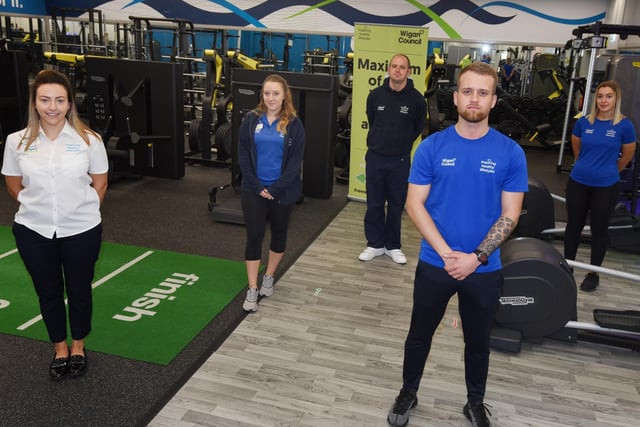 Inspiring Healthy Lifestyles staff members, from left, Sarah Scotson, Shannon Whittaker, Daniel Harmer, Bradley Banks and Megan McDonald in the gym at Robin Park Leisure Centre.