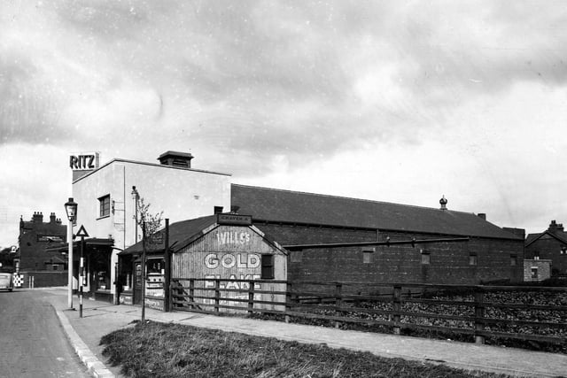 The east side of Station Road showing Bevins and Morris confectioners, the Ritz cinema and the Station Hotel in September 1945.