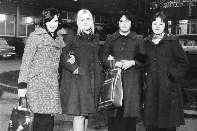 There was a "no trousers" row at West Leeds Girls High School. Wearing trousers in our picture are, from left, Deborah Woollin, Annett Bransberg and Dawn Kearsley. In the skirt is Lorraine Bransberg.