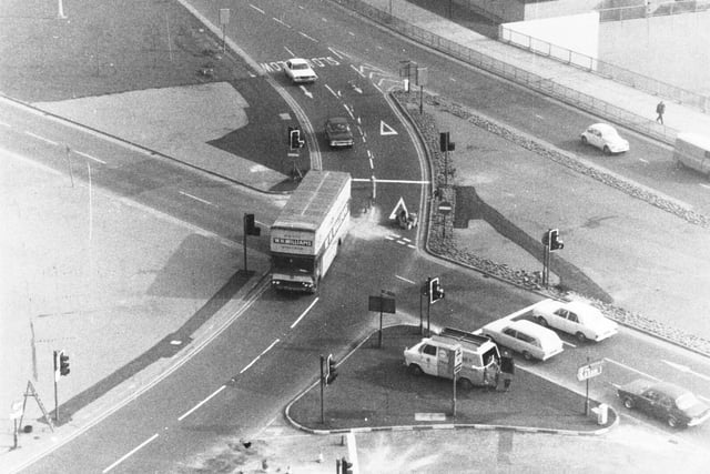 New traffic lights on Claypit Lane in March 1976.